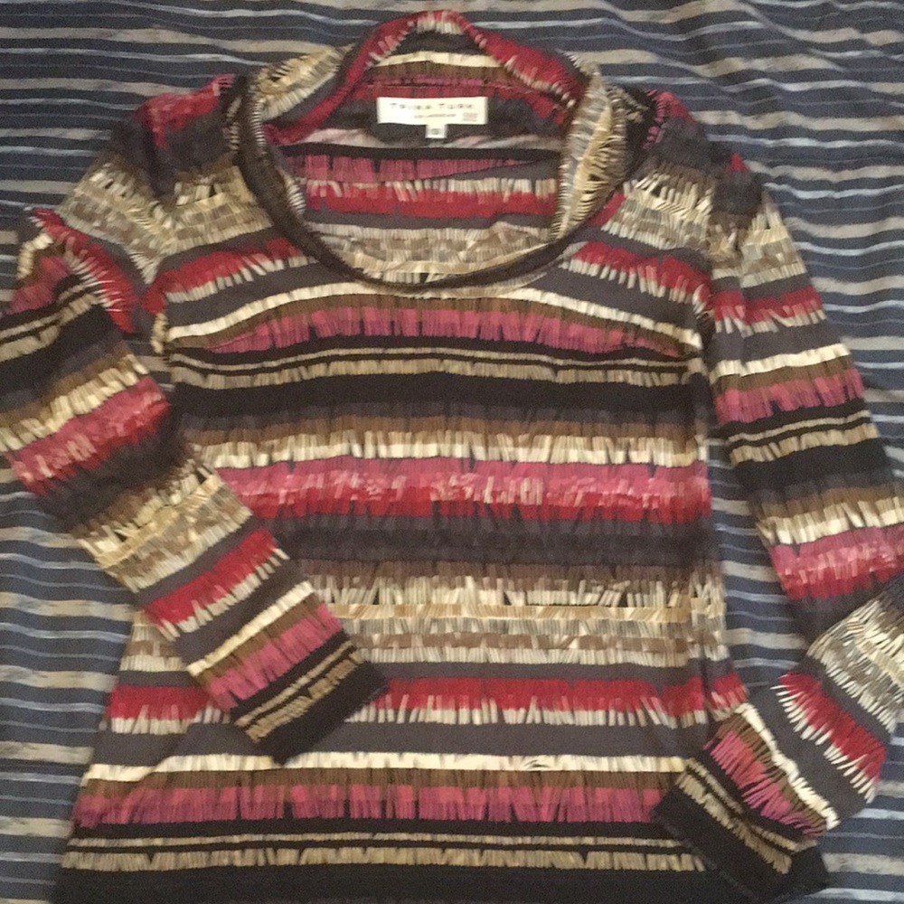 Trina Turk cow neck top long sleeved silk roll cowl neck pullover shirt Sz S EUC